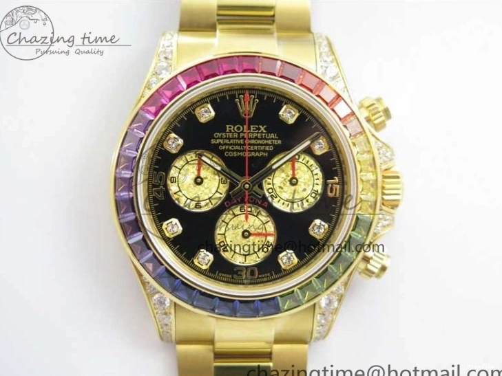 MiroTime 0306 Daytona 116589RBOW YG Rainbow Crystal BLF Best Edition Black Dial on YG Bracelet A SmoothTexture 3175